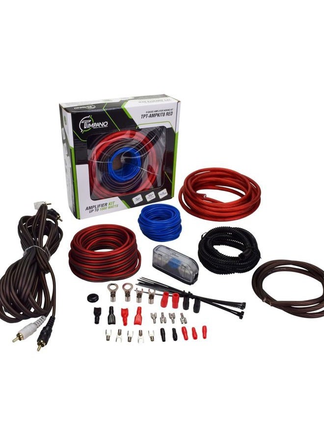 TIMPANO Amplifier Wiring Kit - 8 Gauge Amp Kit 1000 Watts Car Amplifier Installation CCA Cables Kit – 60 Amp Fuse Single Amp TPT-AMPKIT8 RED - Image 1