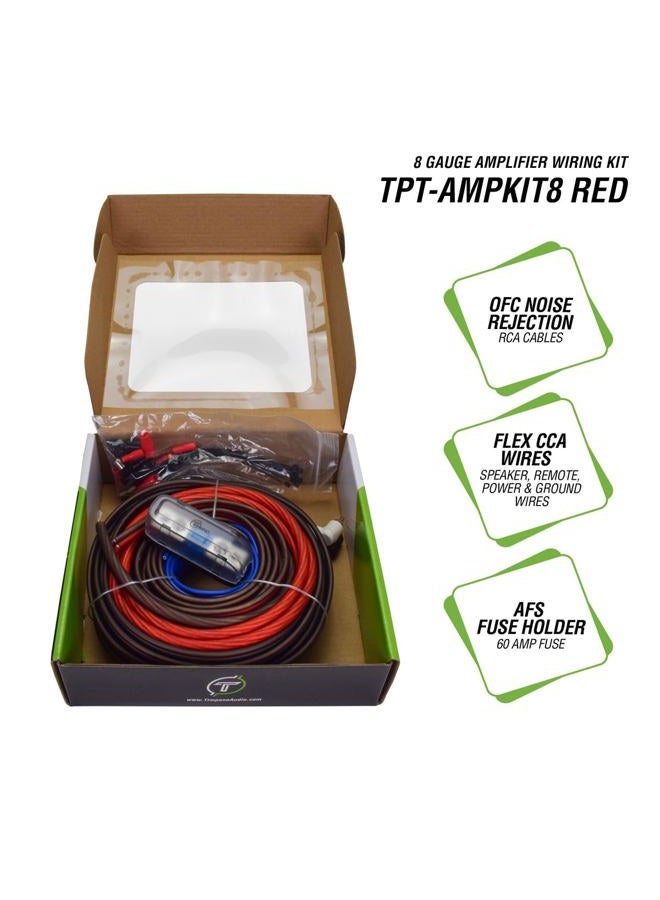 TIMPANO Amplifier Wiring Kit - 8 Gauge Amp Kit 1000 Watts Car Amplifier Installation CCA Cables Kit – 60 Amp Fuse Single Amp TPT-AMPKIT8 RED - Image 2