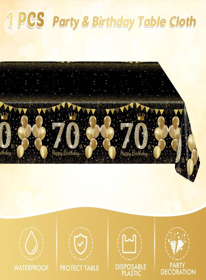 Juhap 41Pcs 70th Birthday Decorations for Men Women, Black Gold 70 Year Old Birthday Party Supplies Include 20 Plates 20 Napkins and 1 Tablecloth, Black Gold 70 Aged Birth Party Tableware - Image 5