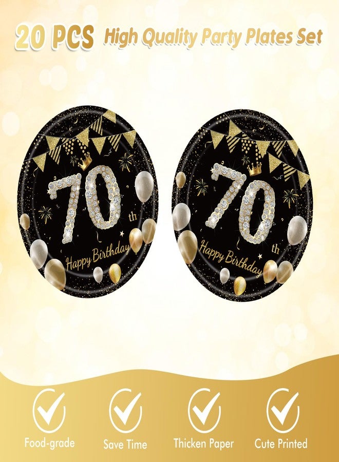 Juhap 41Pcs 70th Birthday Decorations for Men Women, Black Gold 70 Year Old Birthday Party Supplies Include 20 Plates 20 Napkins and 1 Tablecloth, Black Gold 70 Aged Birth Party Tableware - Image 3