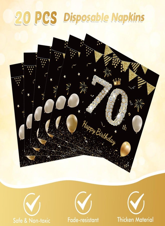 Juhap 41Pcs 70th Birthday Decorations for Men Women, Black Gold 70 Year Old Birthday Party Supplies Include 20 Plates 20 Napkins and 1 Tablecloth, Black Gold 70 Aged Birth Party Tableware - Image 4