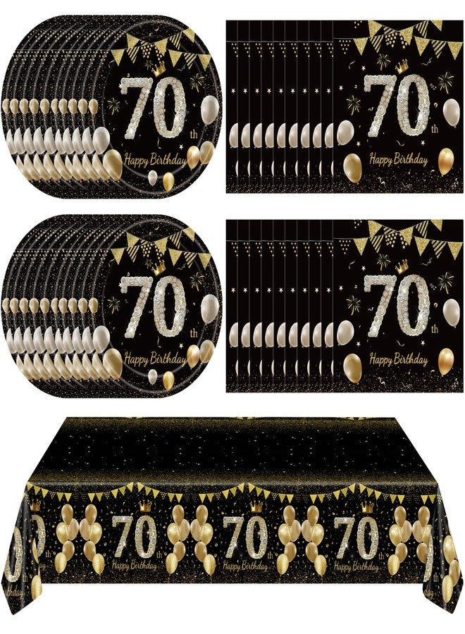 Juhap 41Pcs 70th Birthday Decorations for Men Women, Black Gold 70 Year Old Birthday Party Supplies Include 20 Plates 20 Napkins and 1 Tablecloth, Black Gold 70 Aged Birth Party Tableware - Image 1