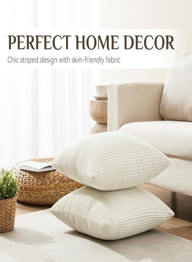 Softalker أغطية وسائد زينة من سوفت توكر، مقاس 18×18 بوصة، طقم من قطعتين من أغطية الوسائد المخملية الناعمة المخططة بنمط بوهيمي، ديكور منزلي عصري بنمط ريفي، هدايا مثالية لتدفئة المنزل، مناسبة للأريكة والسرير وغرفة المعيشة، لون كريمي - Image 4