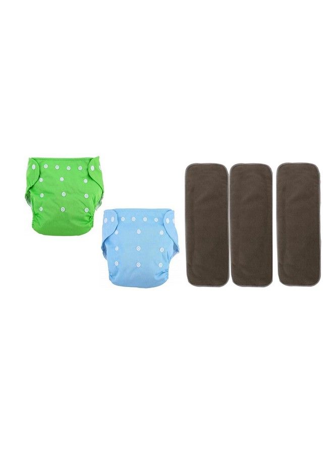 Tinny Tots Pack Of 2 Pocket Button Style Baby Reusable Cloth Diaper Winter Autumn Special Adjustable With 3 Bamboo Charcoal Inserts Pad(5 Layers) For New Borns Toddlers Infants(Gb)  - Image 2