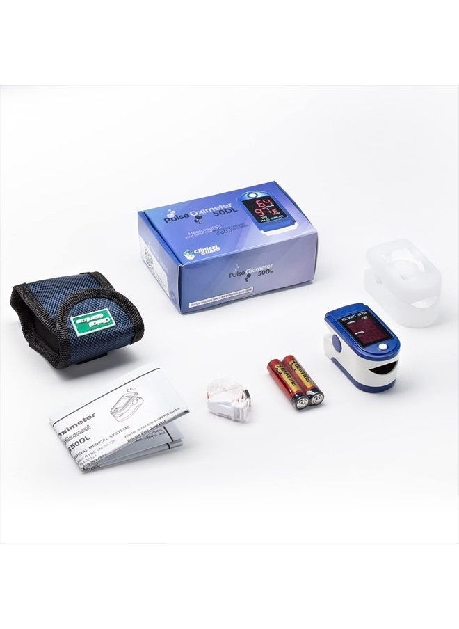 Clinical Guard - CMS-50DL SpO2 Pulse Oximeter Fingertip | Blood Oxygen Saturation Monitor with Heart Rate Tracker | Fingertip Pulse Oximeter with Batteries, Silicon Cover & Case, Lanyard | Blue - Image 1