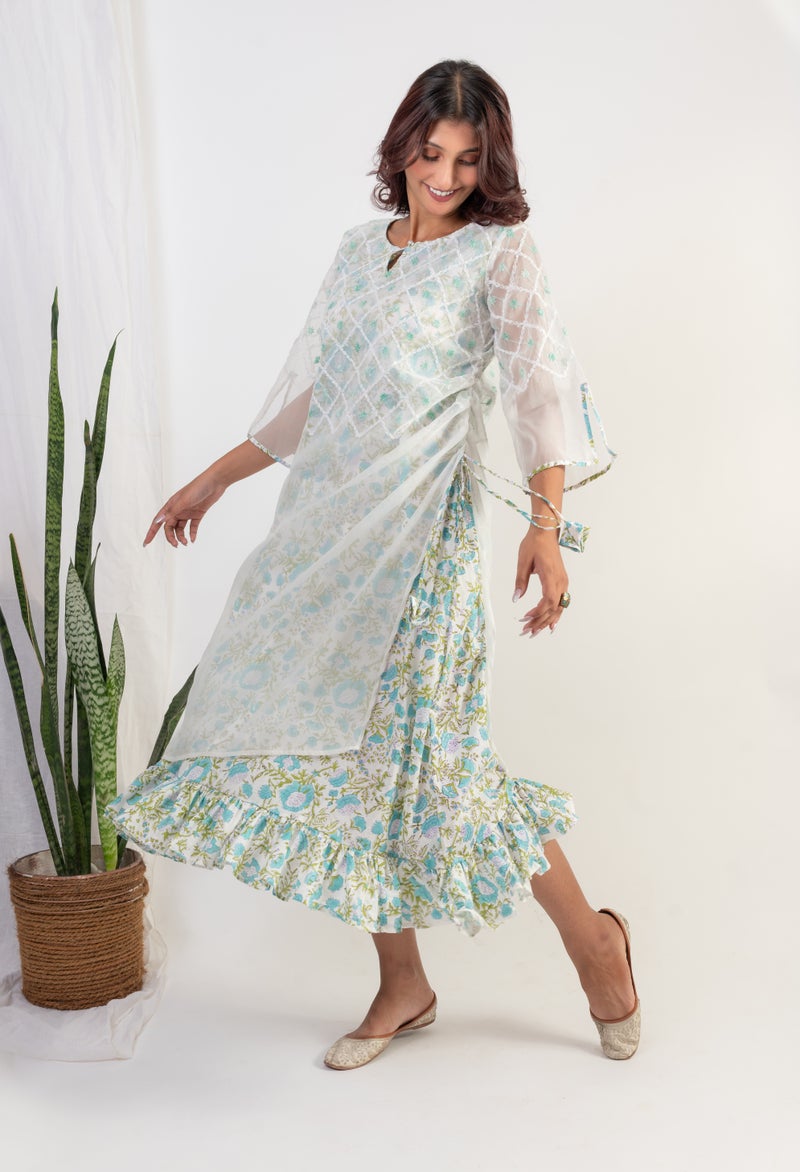 UNDYED Multi-Color Cotton Handblock Print Dress for Women - Image 1