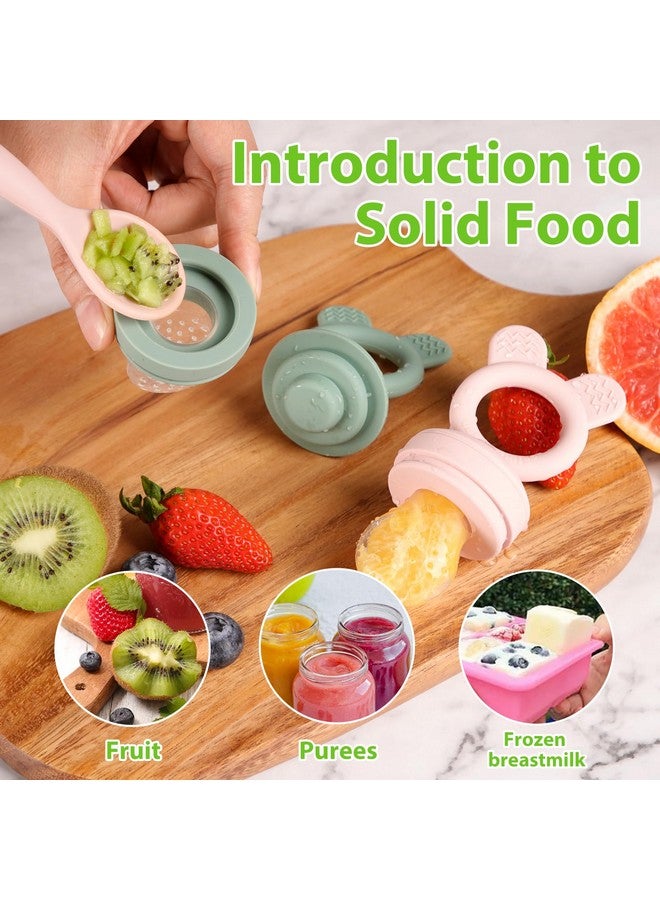 Bessentials Baby Fresh Fruit Food Feeder - 2 Pack Silicone Mesh Feeders for Infant Safe Self Feeding |3 Sizes Food Pouches Included| Suitable for Baby 4m+ (Light Pink & Grass Green) - Image 3