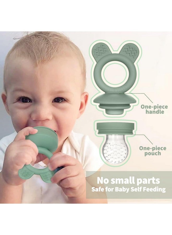 Bessentials Baby Fresh Fruit Food Feeder - 2 Pack Silicone Mesh Feeders for Infant Safe Self Feeding |3 Sizes Food Pouches Included| Suitable for Baby 4m+ (Light Pink & Grass Green) - Image 2