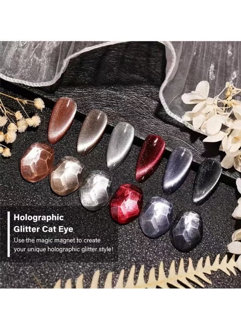 شايجاي 6 أجهزة الكمبيوتر الهولوغرافية جليتر Cat Eye Gel Nail Polish Kit، مع المغناطيس، قوس قزح الباستيل لون المغناطيسي الأظافر البولندية الجيل، للنساء البنات، غمر قبالة الأشعة فوق البنفسجية البولندية Kit، الفضة، الأحمر، الأسود، الأزرق، العارية - Image 3