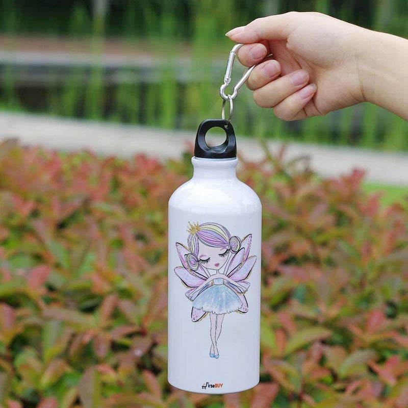 FirseBUY Water Bottle 600ml Cute Angel Printed Aluminium BPA Free EcoFriendly Bottle Gift for Girls White - Image 2