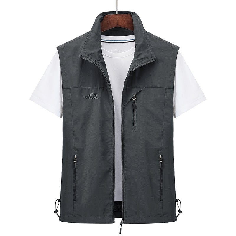 2021 New Vest Men's Spring and Autumn Casual Outdoor Multi-pocket Velvet Vest Loose Middle-aged Men's 7882 - Image 4