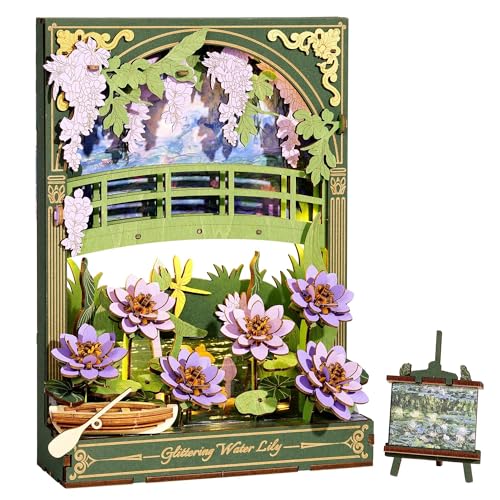 Wowood 3D Wooden Puzzles for Adults Monet Water Lily DIY Model Building Kits with LED Light Home Decor Wall Art Unique Creative Gifts for Art LoversMenWomen - Image 1