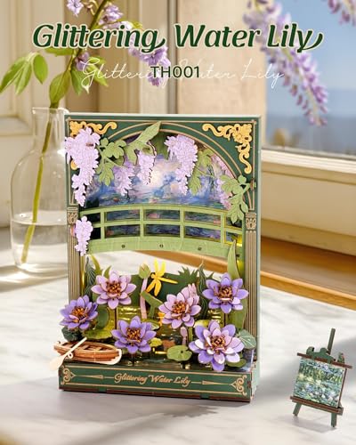 Wowood 3D Wooden Puzzles for Adults Monet Water Lily DIY Model Building Kits with LED Light Home Decor Wall Art Unique Creative Gifts for Art LoversMenWomen - Image 3
