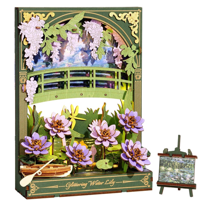 Wowood 3D Wooden Puzzles for Adults Monet Water Lily DIY Model Building Kits with LED Light Home Decor Wall Art Unique Creative Gifts for Art LoversMenWomen - Image 2