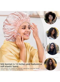 GO WELL Go well Satin Bonnet for Curly Hair with Free Silk Satin Pillow Covers and Scrunchies | Silk Bonnet for Hair|Best Gift Combo of Pack of 2 Satin Pillowcases with 3 Silk Scrunchies HairCap (peach)  - Image 3