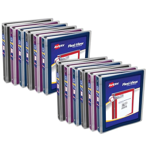 Avery Flexi-View 3 Ring Binders, 1 Inch Round Rings, Assorted Colors (Black, Burgundy, Navy Blue), Pack of 12 Binders (17688) - Image 1