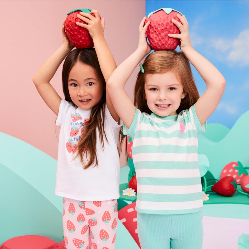 Garanimals Baby & Toddler Girl Strawberry Tees - Short Sleeve Tees - Kid's Casual Crew Neck - Size 18 Months - Light Pink, White, Green - 4 Pack - Image 2