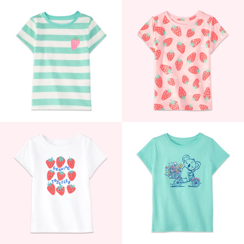 Garanimals Baby & Toddler Girl Strawberry Tees - Short Sleeve Tees - Kid's Casual Crew Neck - Size 18 Months - Light Pink, White, Green - 4 Pack - Image 5