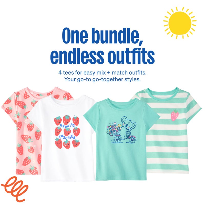 Garanimals Baby & Toddler Girl Strawberry Tees - Short Sleeve Tees - Kid's Casual Crew Neck - Size 18 Months - Light Pink, White, Green - 4 Pack - Image 4