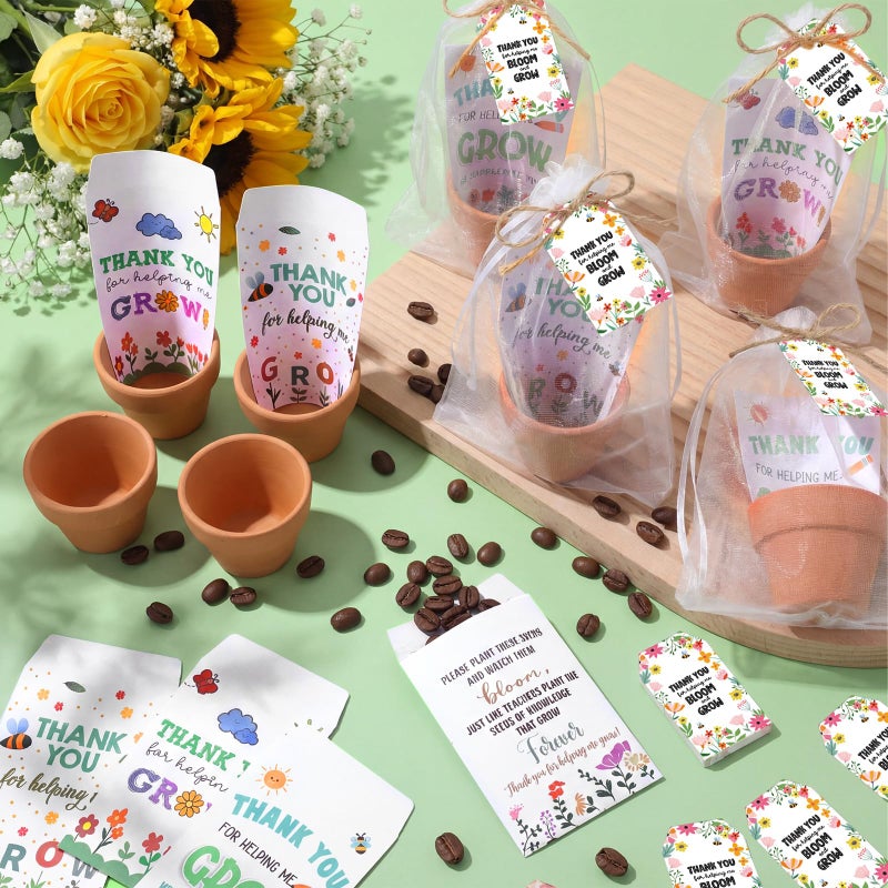 Reallnaive Thank You for Helping Me Grow Envelopes Seed Packets Teacher Appreciation Gifts Include 24 Mini Terracotta Pots Seed Packets 24 Self Adhesive Envelopes Thank You Tags Gifts - Image 2