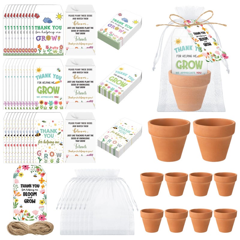Reallnaive Thank You for Helping Me Grow Envelopes Seed Packets Teacher Appreciation Gifts Include 24 Mini Terracotta Pots Seed Packets 24 Self Adhesive Envelopes Thank You Tags Gifts - Image 1