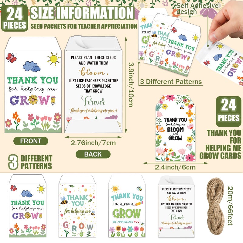 Reallnaive Thank You for Helping Me Grow Envelopes Seed Packets Teacher Appreciation Gifts Include 24 Mini Terracotta Pots Seed Packets 24 Self Adhesive Envelopes Thank You Tags Gifts - Image 3