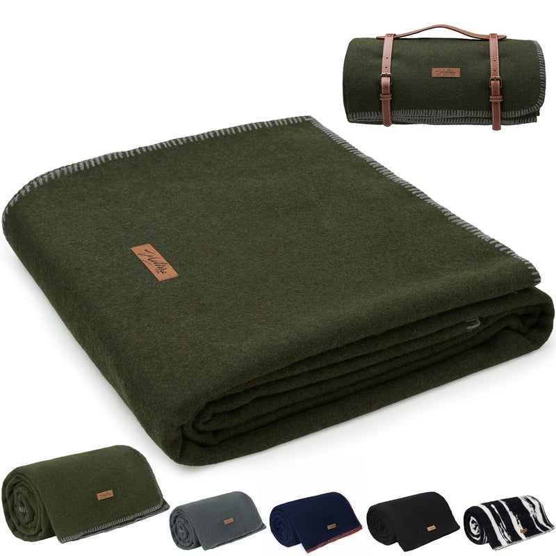 Molithe 100% Wool Blanket, 48" x 62", Warm, Thick, Washable, Military Wool Blanket, Great for Camping, Outdoors, Sporting Events, Survival Kitsï¼ŒOlive Green - Image 1