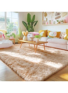 VUCATIN Large Shag Area Rugs Tie-Dyed Plush Fuzzy Rugs for Living Room Anti Slip Fluffy Bedroom Rug Large Area Rug Shag Shaggy Carpet for Bedroom Nursery Kids Room Home Decor(Beige)  - Image 1