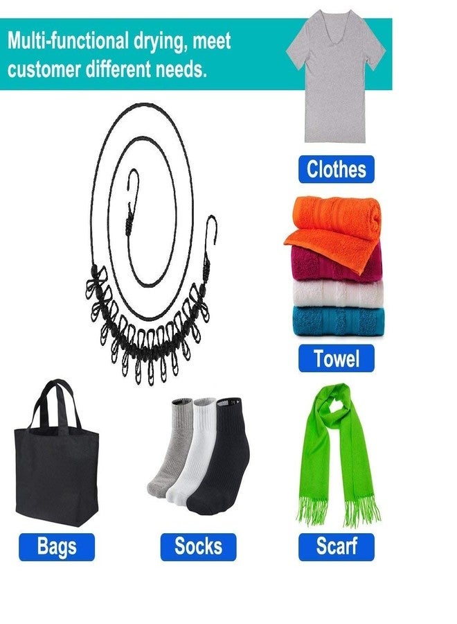 B2SQUARE Travel Elastic Clothesline Laundry Line Camping Clothes Lines Adjustable Rope with 12pcs Clothespins Portable with Clips for Outdoor Indoor Windproof Clothesline (Multicolor) - Image 5