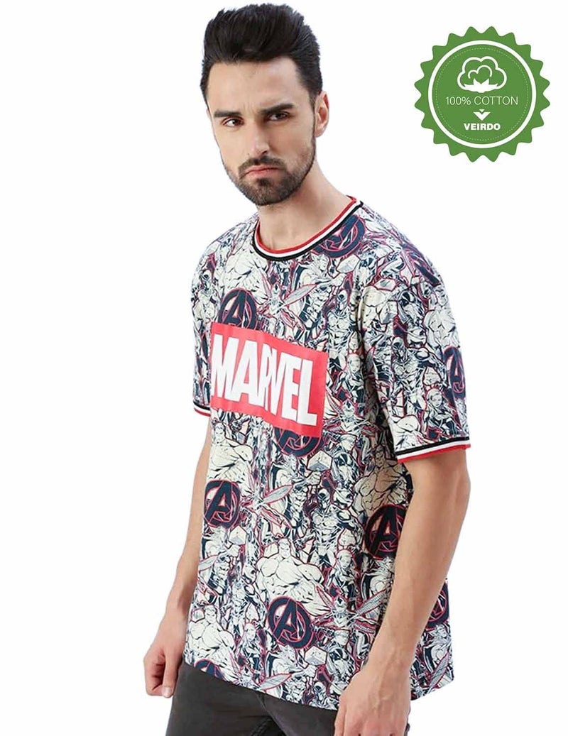 Veirdo® Men's Loose Fit Baggy T-Shirts (OS_MAV3056_WR_M_Multicolour_M) - Image 2