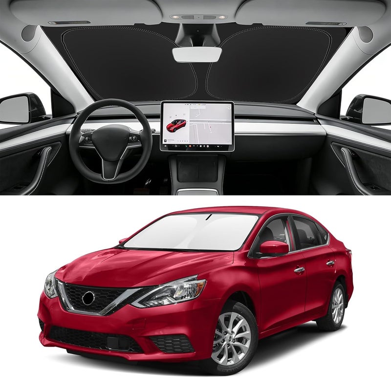 SLOGENTO Custom Fit Windshield Sun Shade for Nissan Sentra 2013-2019, Blocks UV & Heat, Front Window Sunshade Accessorie, Easy Fold & Store Keep Your Car Cooler - Image 1