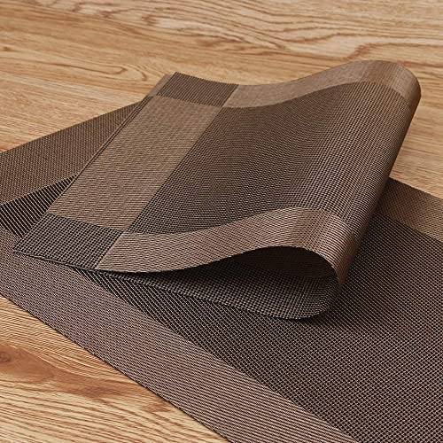 TASKHOUSE Placemats with Table Runner Set Woven Vinyl Heat Resistant Washable Tablemat for Dining Table (1 Table Runner and 8 Placemats - Brown) - Image 3