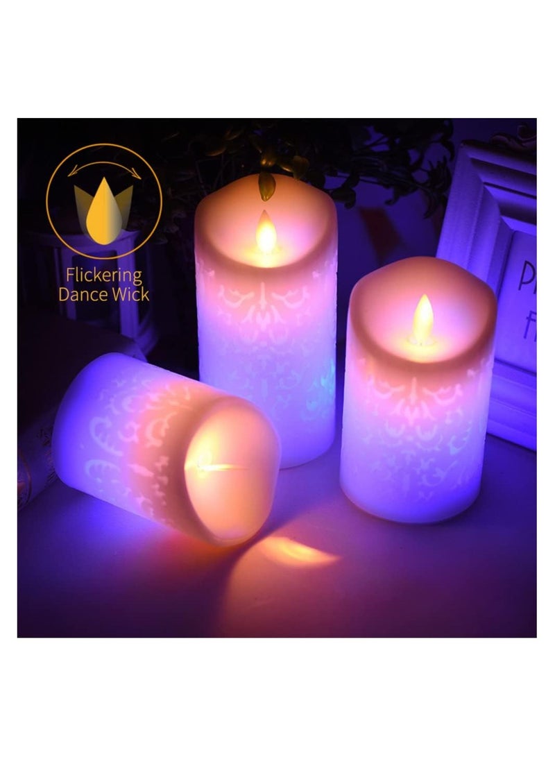 SOLARAE 3PCS LED Multi Colored Flameless Candles, with Remote Control Timer, Color Changing Candles Realistic Wax Battery Operated Candles with Flickering Flame Dancing Wick for Wedding Home, D3xH4/5/6In - Image 3