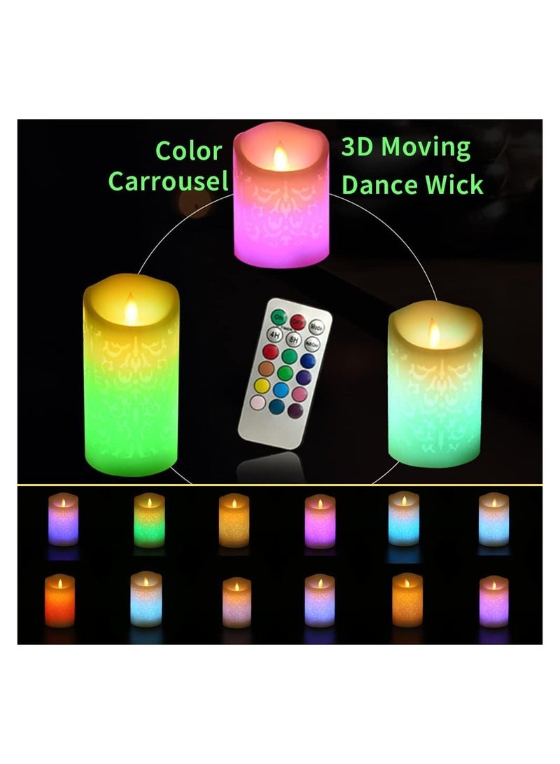 SOLARAE 3PCS LED Multi Colored Flameless Candles, with Remote Control Timer, Color Changing Candles Realistic Wax Battery Operated Candles with Flickering Flame Dancing Wick for Wedding Home, D3xH4/5/6In - Image 4