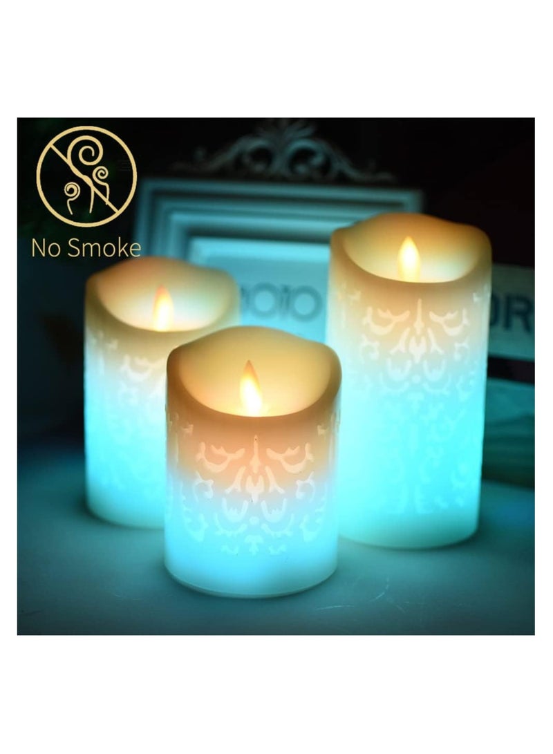 SOLARAE 3PCS LED Multi Colored Flameless Candles, with Remote Control Timer, Color Changing Candles Realistic Wax Battery Operated Candles with Flickering Flame Dancing Wick for Wedding Home, D3xH4/5/6In - Image 5