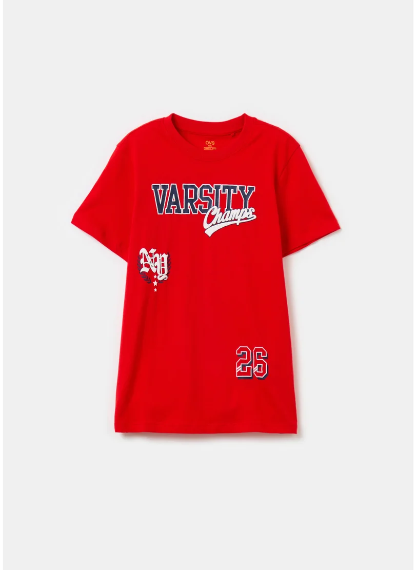 او في اس Printed Cotton T-Shirt