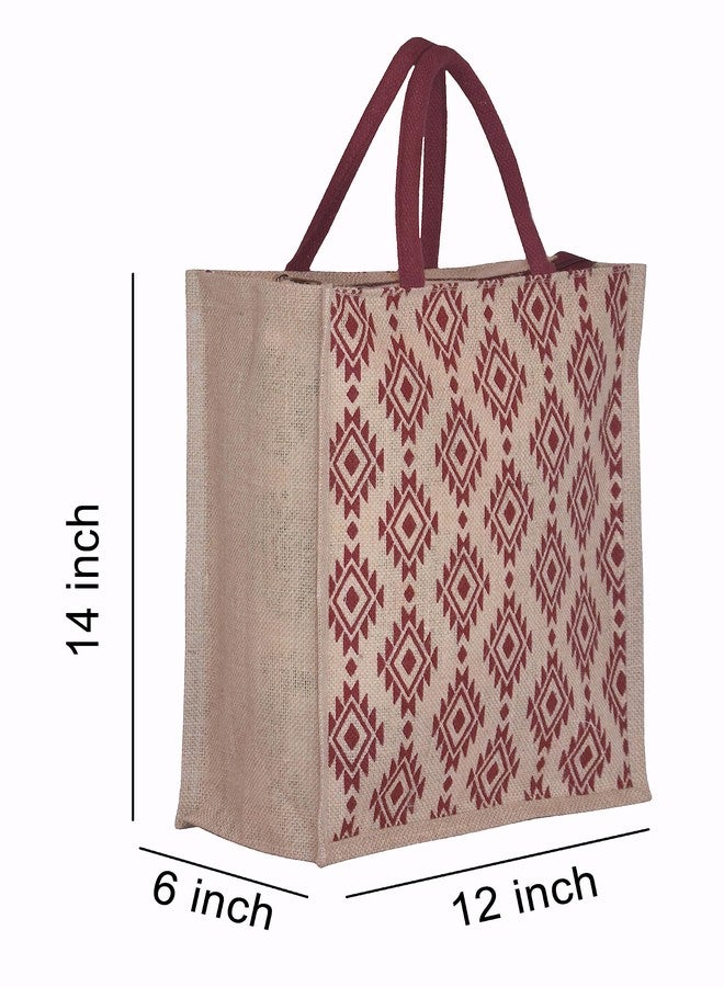 Daffodil Jute Bags For Lunch | Tote Bag | Handcrafted Diamond Print Bag | Eco Friendly Carry Bag | Durable Bags for Men & Women | Jute Handbags with Zipper (Pack of 2) - Image 2