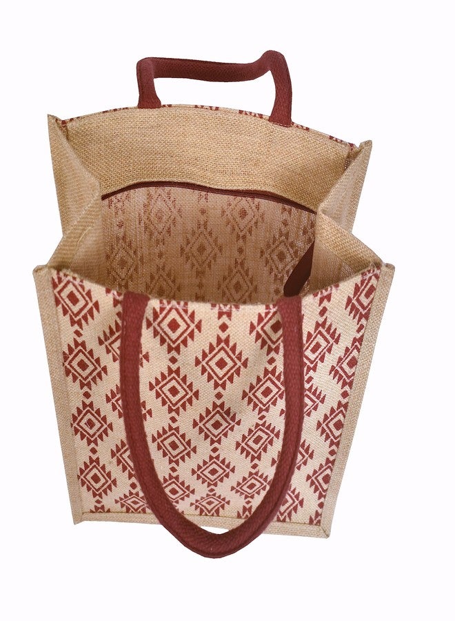 Daffodil Jute Bags For Lunch | Tote Bag | Handcrafted Diamond Print Bag | Eco Friendly Carry Bag | Durable Bags for Men & Women | Jute Handbags with Zipper (Pack of 2) - Image 3