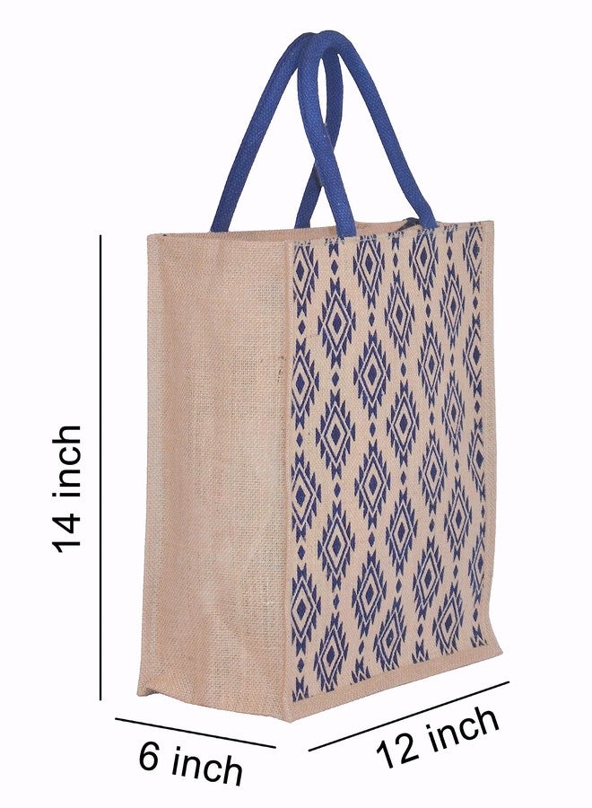 Daffodil Jute Bags For Lunch | Tote Bag | Handcrafted Diamond Print Bag | Eco Friendly Carry Bag | Durable Bags for Men & Women | Jute Handbags with Zipper (Pack of 2) - Image 4