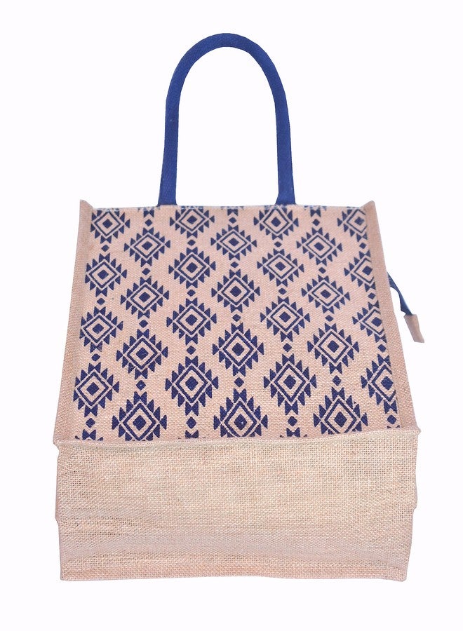 Daffodil Jute Bags For Lunch | Tote Bag | Handcrafted Diamond Print Bag | Eco Friendly Carry Bag | Durable Bags for Men & Women | Jute Handbags with Zipper (Pack of 2) - Image 5
