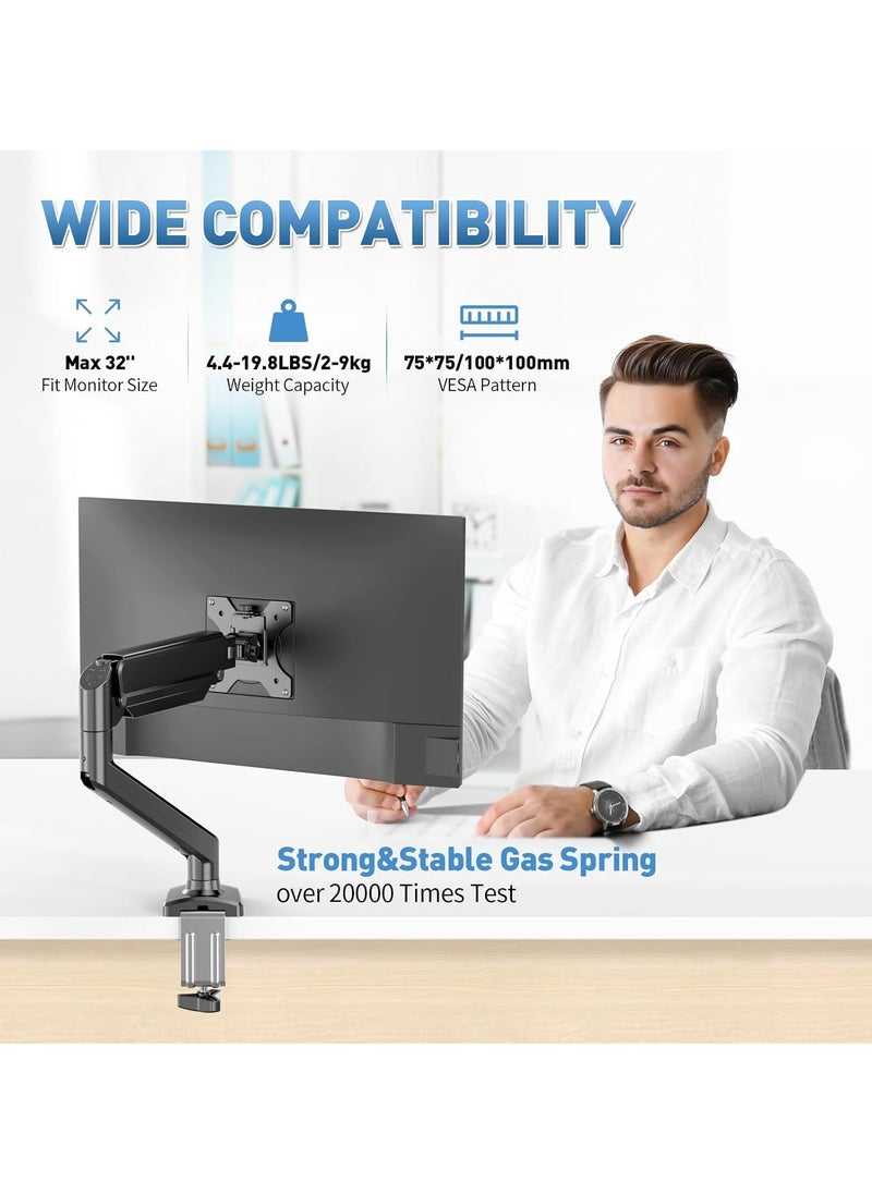 Monitor Desk Mount Single Arm Stand, Full Motion Monitor Arm with Gas Spring for 13 to 32 Inch LCD LED Computer Monitor