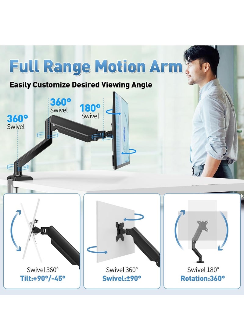 Monitor Desk Mount Single Arm Stand, Full Motion Monitor Arm with Gas Spring for 13 to 32 Inch LCD LED Computer Monitor