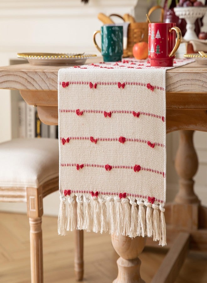 Caflife Christmas Valentines Table Runner 90 Inchs Long for Farmhouse Room Home Valentine's Day Decorations, Boho Red Table Runner, Natural Cotton Woven for Holiday Kitchen and Dining Table Decor - Image 2