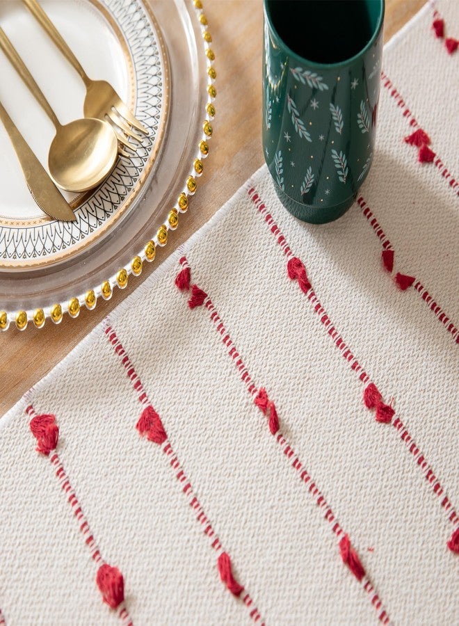 Caflife Christmas Valentines Table Runner 90 Inchs Long for Farmhouse Room Home Valentine's Day Decorations, Boho Red Table Runner, Natural Cotton Woven for Holiday Kitchen and Dining Table Decor - Image 4