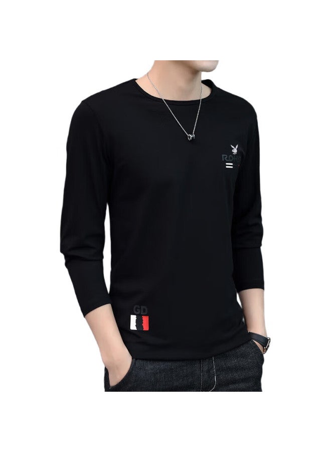 PLAYBOY Long-Sleeve T-Shirt For Men, Spring And Autumn Men'S Trendy Undershirt, Solid Color Cotton Top, Casual Menswear - Image 1