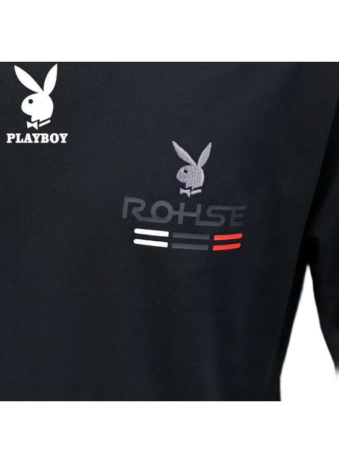 PLAYBOY Long-Sleeve T-Shirt For Men, Spring And Autumn Men'S Trendy Undershirt, Solid Color Cotton Top, Casual Menswear - Image 3
