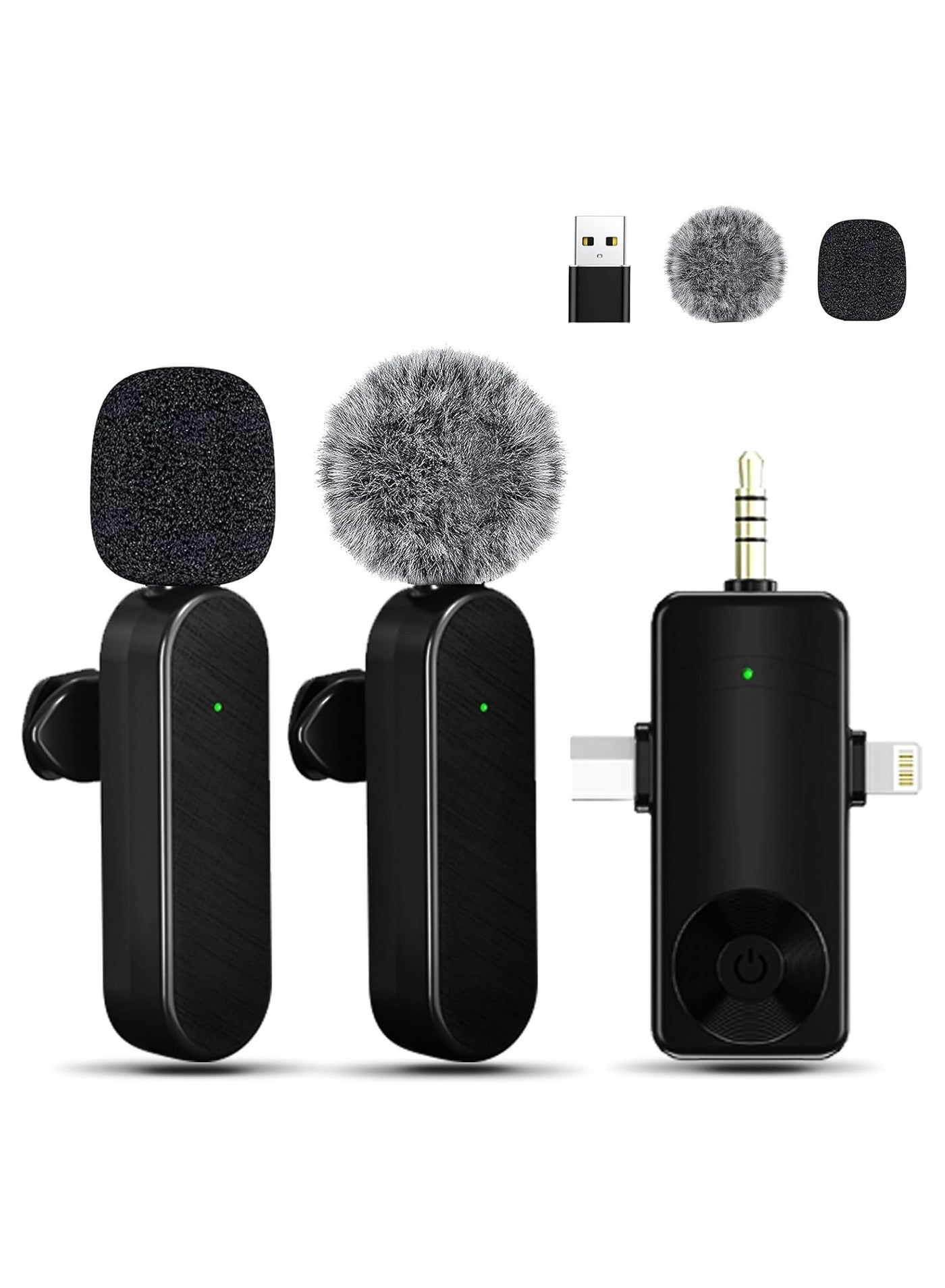 Mini Microphone for iPhone Android Camera iPad USB-C, 4 in 1 Professional Wireless Lavalier Lapel Microphone for Recording, Live Stream, YouTube, Facebook, TikTok, Vlog (2 Mics)