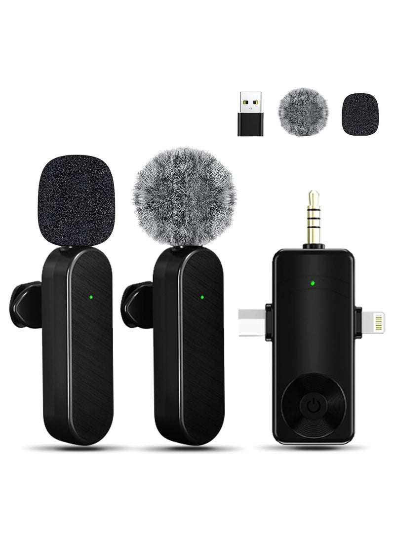 GUDOO Mini Microphone for iPhone Android Camera iPad USB-C, 4 in 1 Professional Wireless Lavalier Lapel Microphone for Recording, Live Stream, YouTube, Facebook, TikTok, Vlog (2 Mics)  - Image 1
