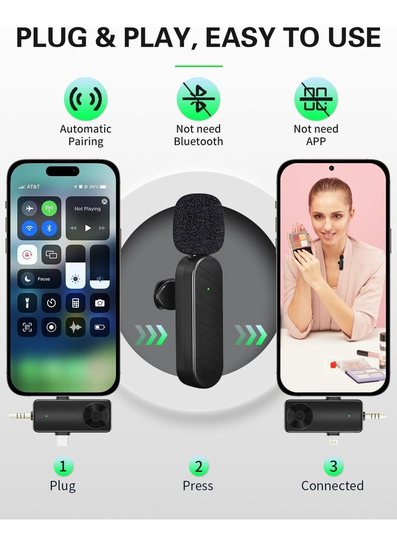 GUDOO Mini Microphone for iPhone Android Camera iPad USB-C, 4 in 1 Professional Wireless Lavalier Lapel Microphone for Recording, Live Stream, YouTube, Facebook, TikTok, Vlog (2 Mics)  - Image 4