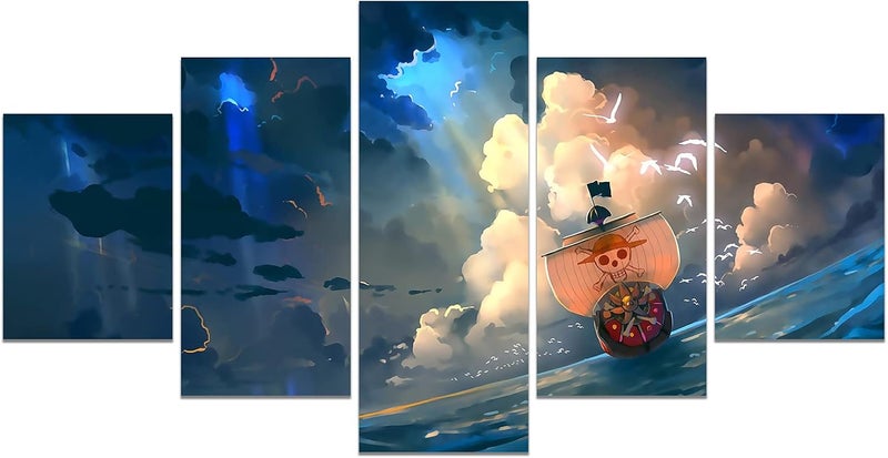 KAIWALK Anime One Piece Poster The Straw Hat Pirates Thousand Sunny Print on Canvas Painting Wall Art for Living Room Decor Boy Gift (Unframed, Q-One piece 2) - Image 1